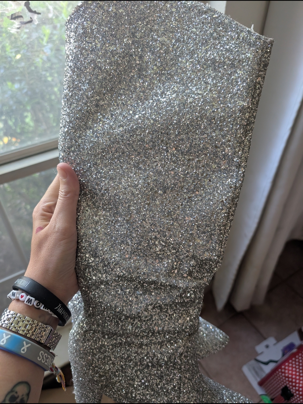 Women's Silver Glitter Mid-Calf Heeled Boots - Picture 2 of 2